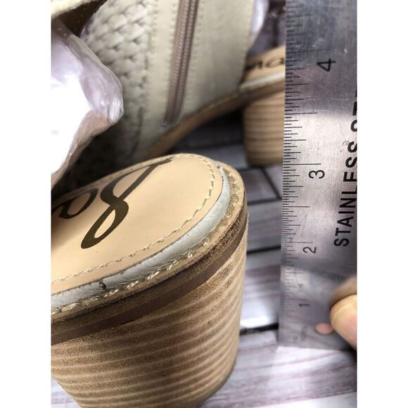 Sam Edelman Cooper Beige Leather Woven Block Heel Booties Women’s Sz 8M US/38EU - Picture 12 of 16